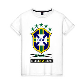 Женская футболка хлопок с принтом Сборная Бразилии по футболу в Кировске, 100% хлопок | прямой крой, круглый вырез горловины, длина до линии бедер, слегка спущенное плечо | brazzers | бразилия