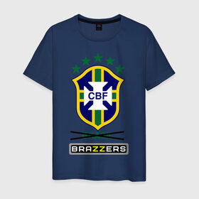 Мужская футболка хлопок с принтом Сборная Бразилии по футболу в Кировске, 100% хлопок | прямой крой, круглый вырез горловины, длина до линии бедер, слегка спущенное плечо. | brazzers | бразилия
