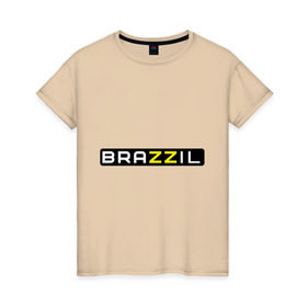 Женская футболка хлопок с принтом Brazzil в Кировске, 100% хлопок | прямой крой, круглый вырез горловины, длина до линии бедер, слегка спущенное плечо | brazzers | бразилия