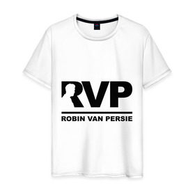 Мужская футболка хлопок с принтом Робин Ван Перси (Robin Van Persie) в Кировске, 100% хлопок | прямой крой, круглый вырез горловины, длина до линии бедер, слегка спущенное плечо. | 