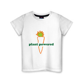 Детская футболка хлопок с принтом Vegetarian plant powered в Кировске, 100% хлопок | круглый вырез горловины, полуприлегающий силуэт, длина до линии бедер | carrot | plant | power | vegan. vegeterian | веган | вегетарианец | заряжен | морковь | овощи | растение | сила | фрукты