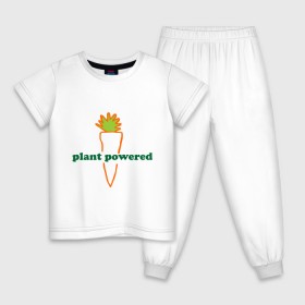 Детская пижама хлопок с принтом Vegetarian plant powered в Кировске, 100% хлопок |  брюки и футболка прямого кроя, без карманов, на брюках мягкая резинка на поясе и по низу штанин
 | carrot | plant | power | vegan. vegeterian | веган | вегетарианец | заряжен | морковь | овощи | растение | сила | фрукты