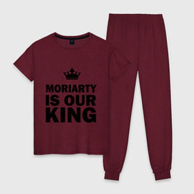 Женская пижама хлопок с принтом Moriarty is our king в Кировске, 100% хлопок | брюки и футболка прямого кроя, без карманов, на брюках мягкая резинка на поясе и по низу штанин | king | moriarty | our | король | мориарти | наш