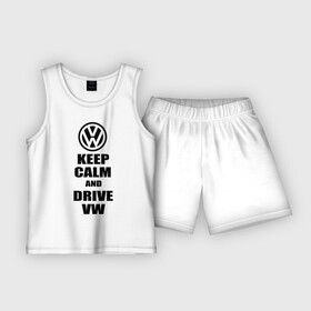 Детская пижама с шортами хлопок с принтом Keep calm and drive vw в Кировске,  |  | calm | drive | keep | volkswagen | веди | води | вольксваген | оставайся | сохраняй | спокойствие