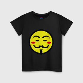 Детская футболка хлопок с принтом Вендетта смайлик в Кировске, 100% хлопок | круглый вырез горловины, полуприлегающий силуэт, длина до линии бедер | Тематика изображения на принте: vendetta | анонимус | вендетта | гай | значит | маска | смайл | фокс