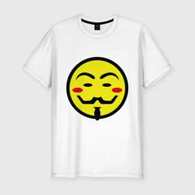 Мужская футболка премиум с принтом Вендетта смайлик в Кировске, 92% хлопок, 8% лайкра | приталенный силуэт, круглый вырез ворота, длина до линии бедра, короткий рукав | vendetta | анонимус | вендетта | гай | значит | маска | смайл | фокс