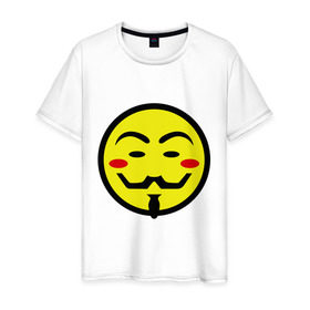 Мужская футболка хлопок с принтом Вендетта смайлик в Кировске, 100% хлопок | прямой крой, круглый вырез горловины, длина до линии бедер, слегка спущенное плечо. | vendetta | анонимус | вендетта | гай | значит | маска | смайл | фокс