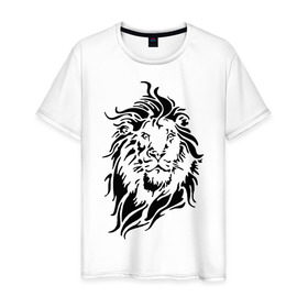 Мужская футболка хлопок с принтом Лев в Кировске, 100% хлопок | прямой крой, круглый вырез горловины, длина до линии бедер, слегка спущенное плечо. | lion | голова | грива | зверь | лев | хищник | царь