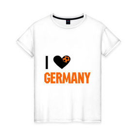 Женская футболка хлопок с принтом I love Germany в Кировске, 100% хлопок | прямой крой, круглый вырез горловины, длина до линии бедер, слегка спущенное плечо | deutsch | football | germany | heart | love | германия | люблю | мяч | сердце | футбол