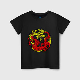 Детская футболка хлопок с принтом Красный дракон в Кировске, 100% хлопок | круглый вырез горловины, полуприлегающий силуэт, длина до линии бедер | Тематика изображения на принте: дракон | китайский | красный | мифология | огонь | пламя