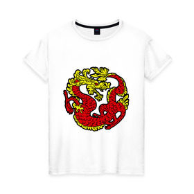 Женская футболка хлопок с принтом Красный дракон в Кировске, 100% хлопок | прямой крой, круглый вырез горловины, длина до линии бедер, слегка спущенное плечо | дракон | китайский | красный | мифология | огонь | пламя