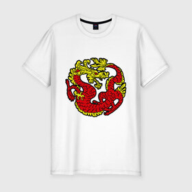 Мужская футболка премиум с принтом Красный дракон в Кировске, 92% хлопок, 8% лайкра | приталенный силуэт, круглый вырез ворота, длина до линии бедра, короткий рукав | дракон | китайский | красный | мифология | огонь | пламя