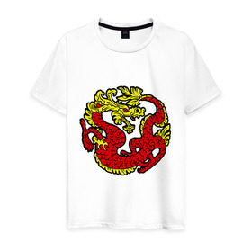 Мужская футболка хлопок с принтом Красный дракон в Кировске, 100% хлопок | прямой крой, круглый вырез горловины, длина до линии бедер, слегка спущенное плечо. | дракон | китайский | красный | мифология | огонь | пламя