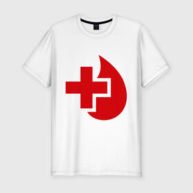 Мужская футболка премиум с принтом Донор в Кировске, 92% хлопок, 8% лайкра | приталенный силуэт, круглый вырез ворота, длина до линии бедра, короткий рукав | Тематика изображения на принте: донор | красный крест | крест | кровь | медицина | сердце