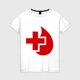Женская футболка хлопок с принтом Донор в Кировске, 100% хлопок | прямой крой, круглый вырез горловины, длина до линии бедер, слегка спущенное плечо | донор | красный крест | крест | кровь | медицина | сердце