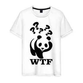 Мужская футболка хлопок с принтом WTF - белая панда в Кировске, 100% хлопок | прямой крой, круглый вырез горловины, длина до линии бедер, слегка спущенное плечо. | панда
