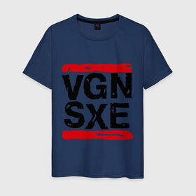 Мужская футболка хлопок с принтом Vegan sXe в Кировске, 100% хлопок | прямой крой, круглый вырез горловины, длина до линии бедер, слегка спущенное плечо. | vegan | вегетарианец | еда