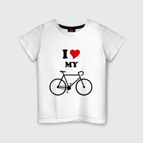 Детская футболка хлопок с принтом Я люблю велосипед в Кировске, 100% хлопок | круглый вырез горловины, полуприлегающий силуэт, длина до линии бедер | велик | велосипед | девушка | сердечко | я