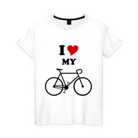Женская футболка хлопок с принтом Я люблю велосипед в Кировске, 100% хлопок | прямой крой, круглый вырез горловины, длина до линии бедер, слегка спущенное плечо | велик | велосипед | девушка | сердечко | я