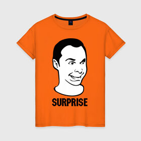 Женская футболка хлопок с принтом surprise (Sheldon) в Кировске, 100% хлопок | прямой крой, круглый вырез горловины, длина до линии бедер, слегка спущенное плечо | surprise | сюрприз | теория большого взрыва