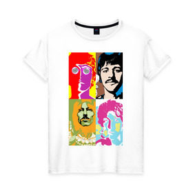 Женская футболка хлопок с принтом The Beatles в Кировске, 100% хлопок | прямой крой, круглый вырез горловины, длина до линии бедер, слегка спущенное плечо | 