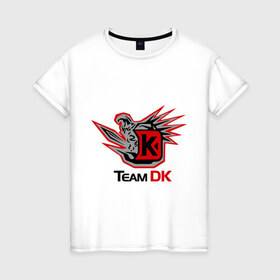 Женская футболка хлопок с принтом Team DK Dota2 в Кировске, 100% хлопок | прямой крой, круглый вырез горловины, длина до линии бедер, слегка спущенное плечо | 