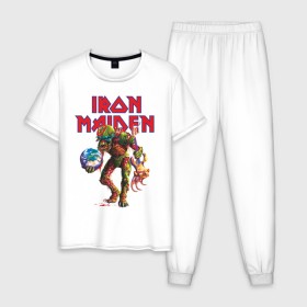Мужская пижама хлопок с принтом Iron Maiden в Кировске, 100% хлопок | брюки и футболка прямого кроя, без карманов, на брюках мягкая резинка на поясе и по низу штанин
 | iron maiden