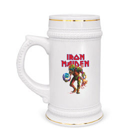 Кружка пивная с принтом Iron Maiden в Кировске,  керамика (Материал выдерживает высокую температуру, стоит избегать резкого перепада температур) |  объем 630 мл | Тематика изображения на принте: iron maiden