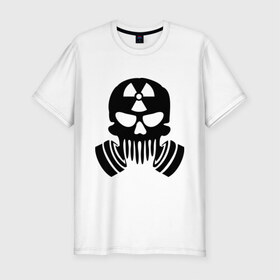 Мужская футболка премиум с принтом Радиация в Кировске, 92% хлопок, 8% лайкра | приталенный силуэт, круглый вырез ворота, длина до линии бедра, короткий рукав | Тематика изображения на принте: противогаз | радиация | респиратор | череп