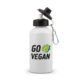Бутылка спортивная с принтом Go vegan в Кировске, металл | емкость — 500 мл, в комплекте две пластиковые крышки и карабин для крепления | go | vegan | будь | веган | вегетарианец | здоровье