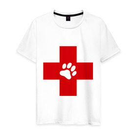 Мужская футболка хлопок с принтом Ветеринар в Кировске, 100% хлопок | прямой крой, круглый вырез горловины, длина до линии бедер, слегка спущенное плечо. | ветеринар | врач | доктор | красный | крест