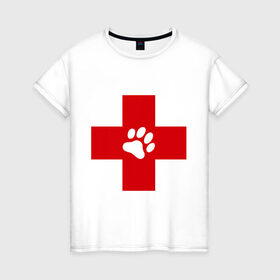 Женская футболка хлопок с принтом Ветеринар в Кировске, 100% хлопок | прямой крой, круглый вырез горловины, длина до линии бедер, слегка спущенное плечо | ветеринар | врач | доктор | красный | крест