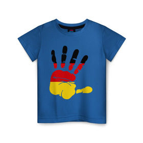 Детская футболка хлопок с принтом Рука Германии в Кировске, 100% хлопок | круглый вырез горловины, полуприлегающий силуэт, длина до линии бедер | Тематика изображения на принте: германия | желтый | красный | ладонь | отпечаток | рука | след | флаг | черный