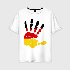 Женская футболка хлопок Oversize с принтом Рука Германии в Кировске, 100% хлопок | свободный крой, круглый ворот, спущенный рукав, длина до линии бедер
 | германия | желтый | красный | ладонь | отпечаток | рука | след | флаг | черный