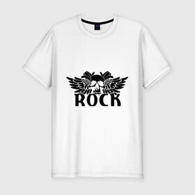 Мужская футболка премиум с принтом Рок (Rock) в Кировске, 92% хлопок, 8% лайкра | приталенный силуэт, круглый вырез ворота, длина до линии бедра, короткий рукав | крылья | скелет