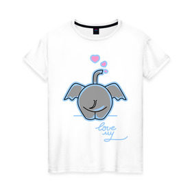Женская футболка хлопок с принтом Слон с сердечками в Кировске, 100% хлопок | прямой крой, круглый вырез горловины, длина до линии бедер, слегка спущенное плечо | слон