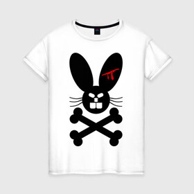 Женская футболка хлопок с принтом Зловещий заяц в Кировске, 100% хлопок | прямой крой, круглый вырез горловины, длина до линии бедер, слегка спущенное плечо | животное | зловещий заяц | зубы | кости | кролик