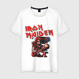 Мужская футболка хлопок с принтом Iron Maiden в Кировске, 100% хлопок | прямой крой, круглый вырез горловины, длина до линии бедер, слегка спущенное плечо. | гитара | скелет
