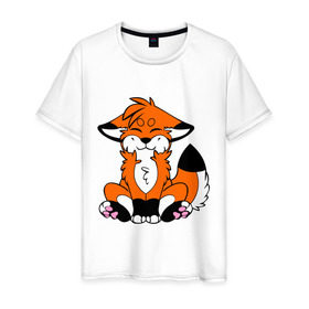 Мужская футболка хлопок с принтом Лисичка в Кировске, 100% хлопок | прямой крой, круглый вырез горловины, длина до линии бедер, слегка спущенное плечо. | животное | лис | лисичка | рыжая