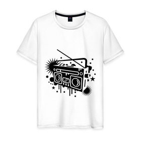 Мужская футболка хлопок с принтом Старый магнитофон в Кировске, 100% хлопок | прямой крой, круглый вырез горловины, длина до линии бедер, слегка спущенное плечо. | Тематика изображения на принте: музыка | старый магнитофон