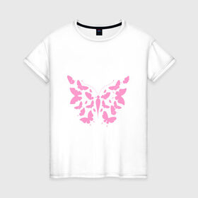 Женская футболка хлопок с принтом Бабочка из бабочек в Кировске, 100% хлопок | прямой крой, круглый вырез горловины, длина до линии бедер, слегка спущенное плечо | 