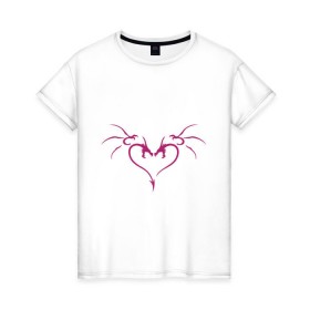 Женская футболка хлопок с принтом Сердце (два дракона) в Кировске, 100% хлопок | прямой крой, круглый вырез горловины, длина до линии бедер, слегка спущенное плечо | 