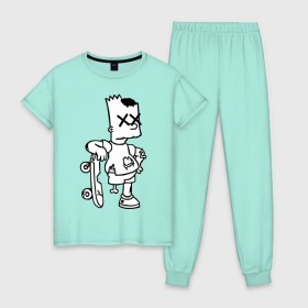 Женская пижама хлопок с принтом Bart Simpsons zombie в Кировске, 100% хлопок | брюки и футболка прямого кроя, без карманов, на брюках мягкая резинка на поясе и по низу штанин | bart | bart simpsons zombie | кино
