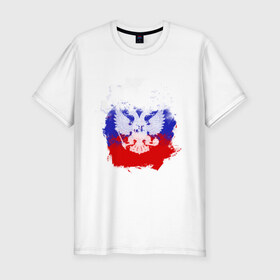 Мужская футболка премиум с принтом Герб в Кировске, 92% хлопок, 8% лайкра | приталенный силуэт, круглый вырез ворота, длина до линии бедра, короткий рукав | патриоты | россия | рф | флаг