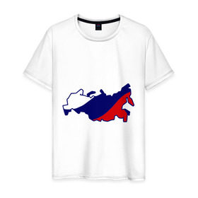 Мужская футболка хлопок с принтом Карта России в Кировске, 100% хлопок | прямой крой, круглый вырез горловины, длина до линии бедер, слегка спущенное плечо. | карта | патриоты | россия | рф | флаг
