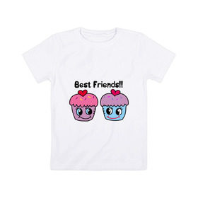 Детская футболка хлопок с принтом Best Friends!! в Кировске, 100% хлопок | круглый вырез горловины, полуприлегающий силуэт, длина до линии бедер | best | cake | friend | булочка | друг | лучший | пирожное