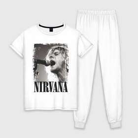 Женская пижама хлопок с принтом Nirvana в Кировске, 100% хлопок | брюки и футболка прямого кроя, без карманов, на брюках мягкая резинка на поясе и по низу штанин | cobain | kurt | кобейн | курт | нирвана