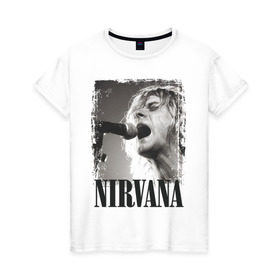 Женская футболка хлопок с принтом Nirvana в Кировске, 100% хлопок | прямой крой, круглый вырез горловины, длина до линии бедер, слегка спущенное плечо | cobain | kurt | кобейн | курт | нирвана