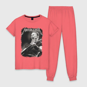 Женская пижама хлопок с принтом Metallica в Кировске, 100% хлопок | брюки и футболка прямого кроя, без карманов, на брюках мягкая резинка на поясе и по низу штанин | металлика