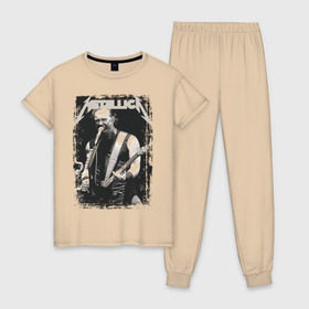 Женская пижама хлопок с принтом Metallica в Кировске, 100% хлопок | брюки и футболка прямого кроя, без карманов, на брюках мягкая резинка на поясе и по низу штанин | metallica | металлика